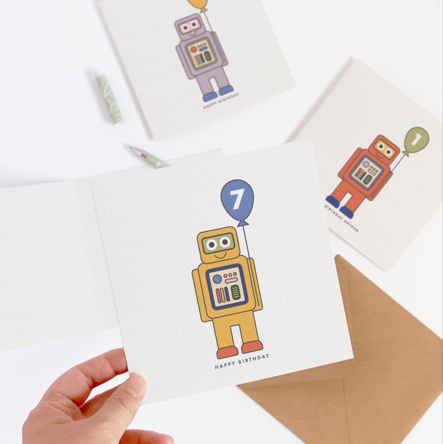 Children's Robot Birthday Card - Yellow