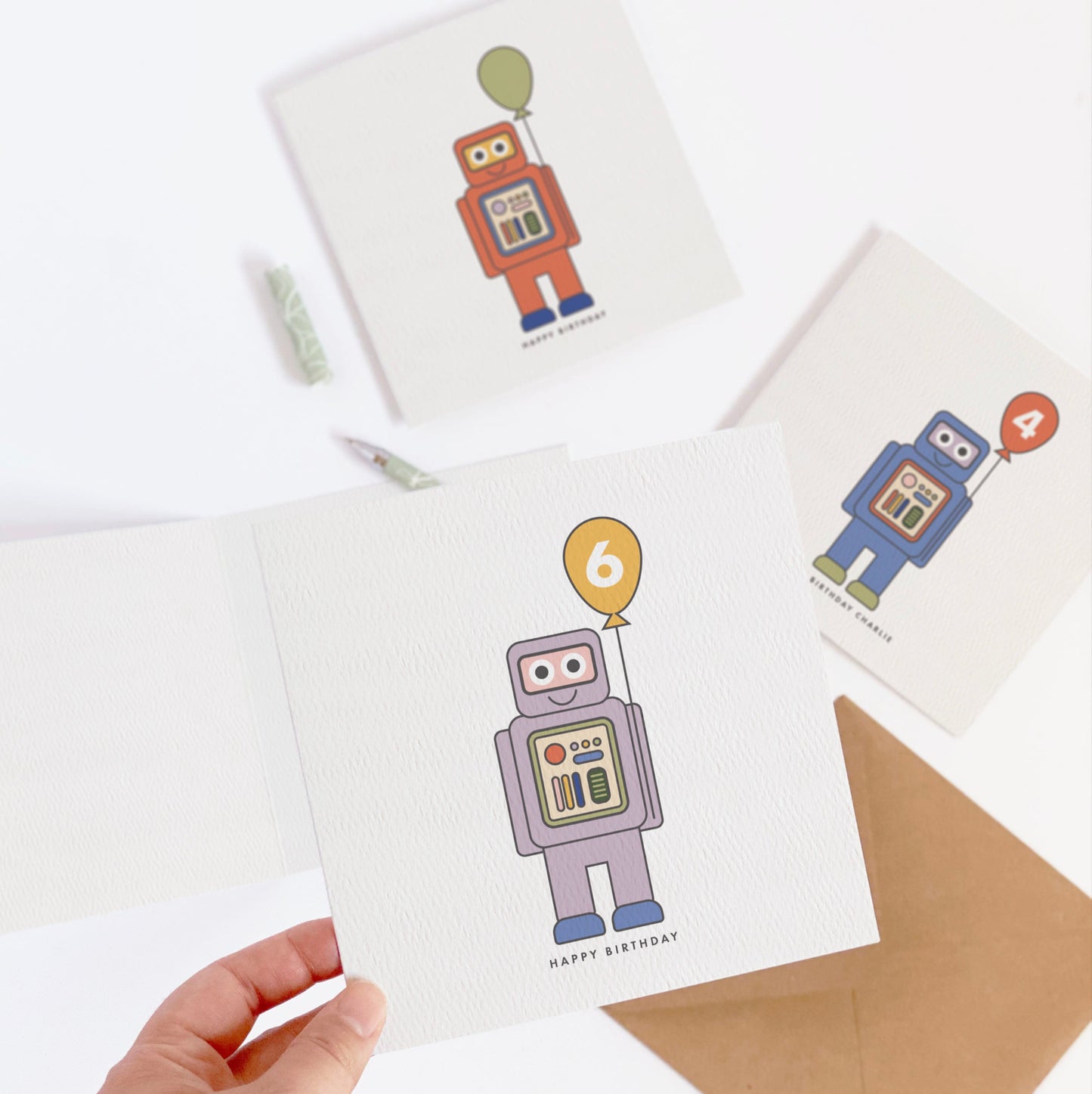 Girl's Robot Birthday Card - Purple