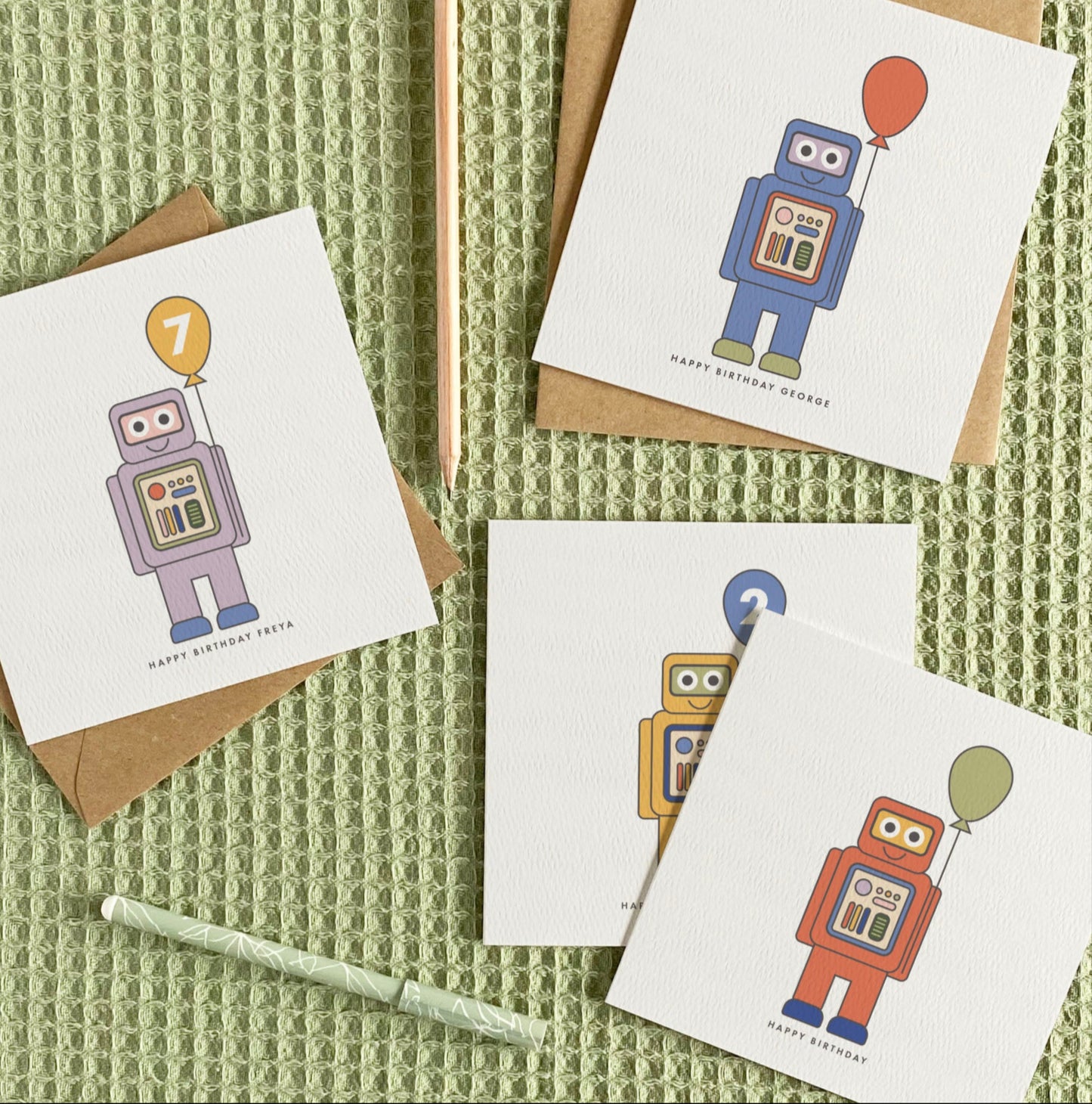Children's Robot Birthday Card - Yellow