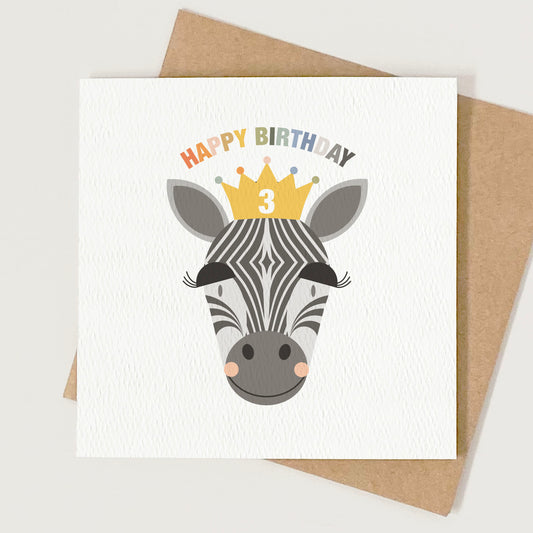 Girl's Princess Zebra Birthday Card
