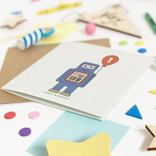 Kid's Robot Birthday Card - Red