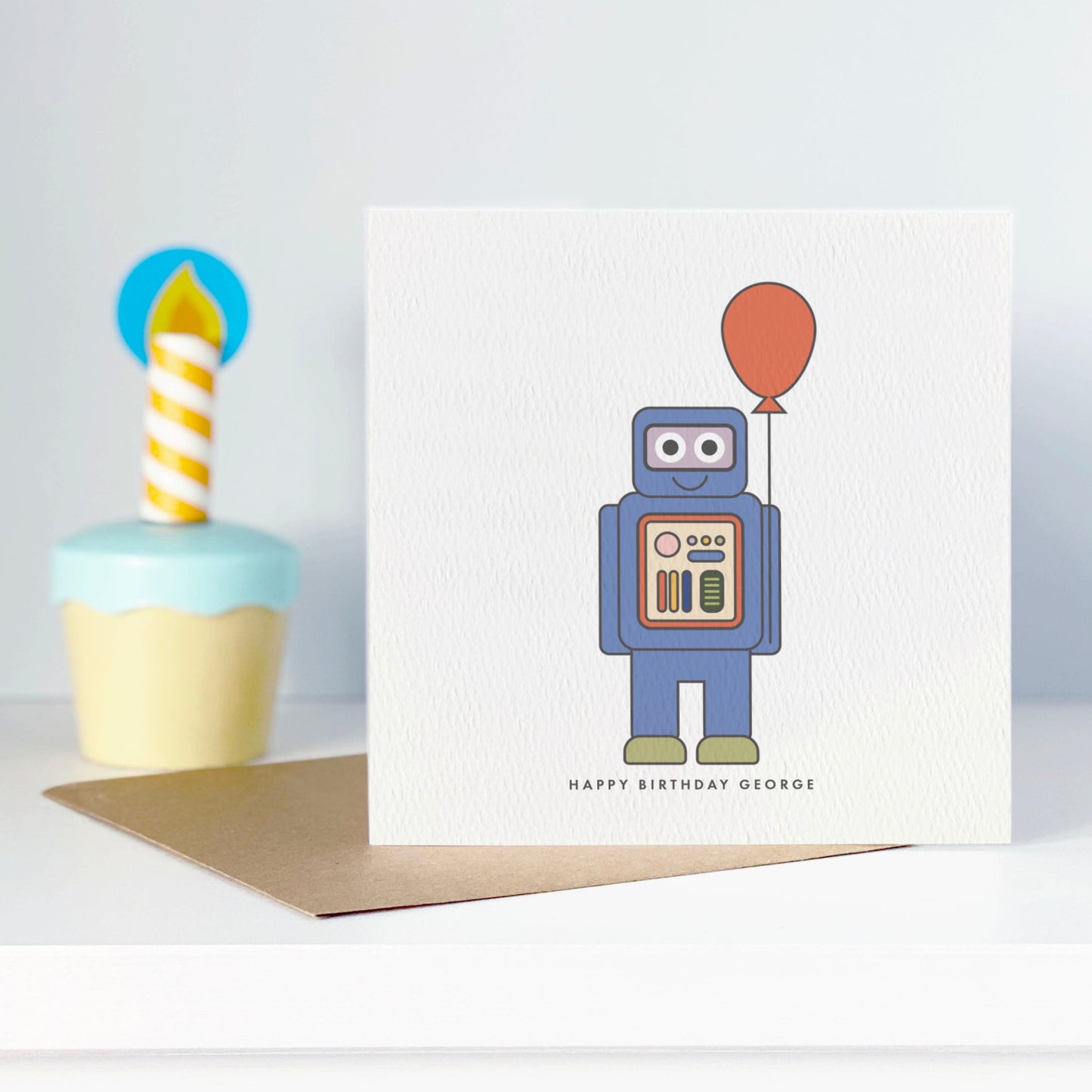 Girl's Robot Birthday Card - Purple