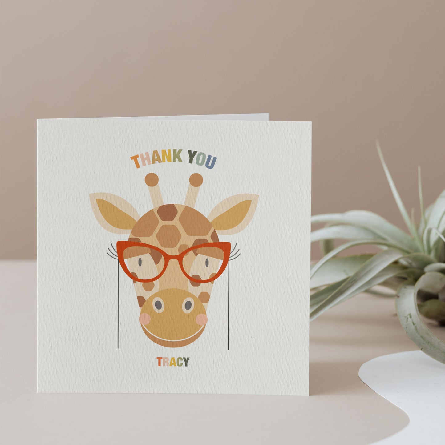 Personalised Giraffe Thank You Teacher Card - Black Cat Eye Glasses