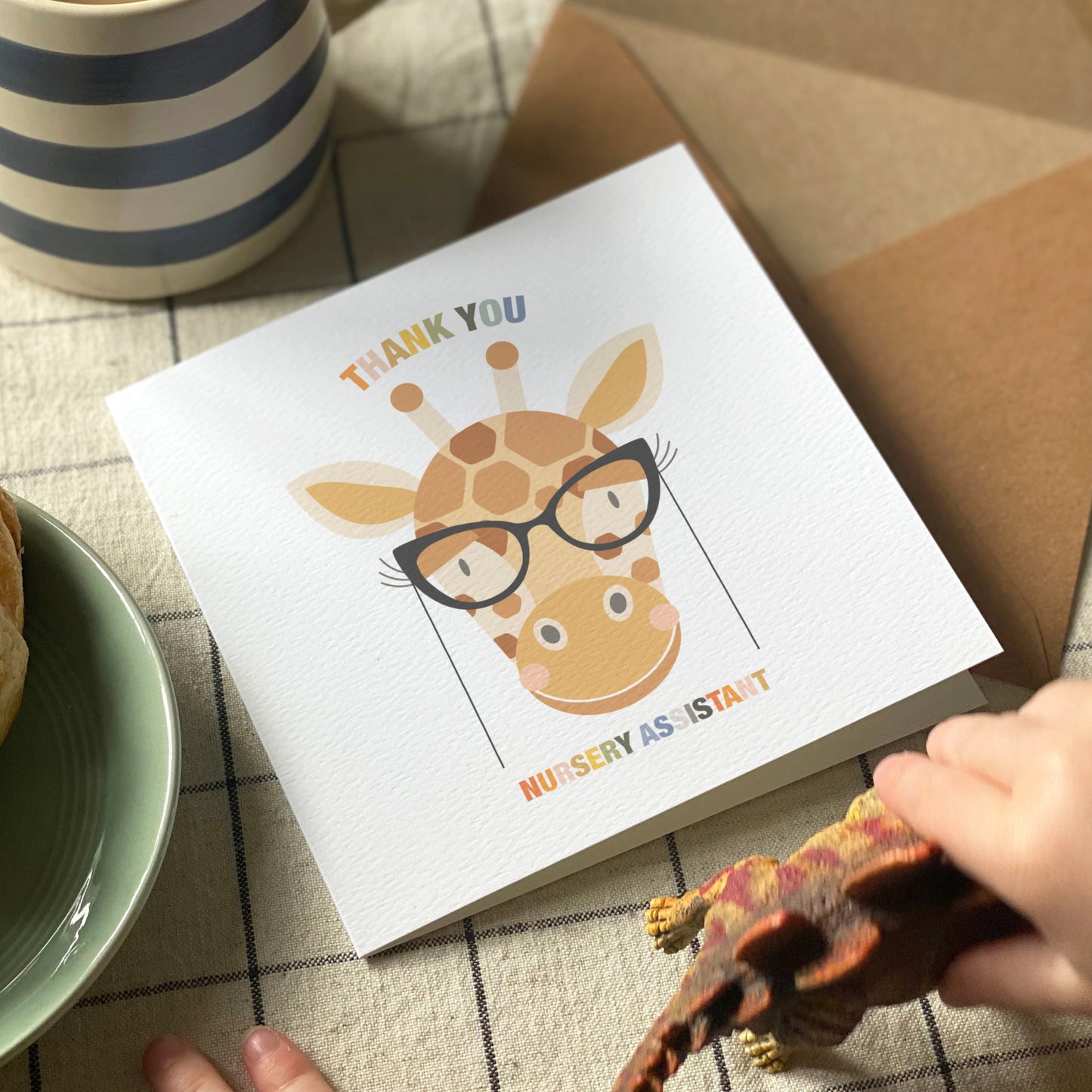 Personalised Giraffe Thank You Teacher Card - Black Cat Eye Glasses