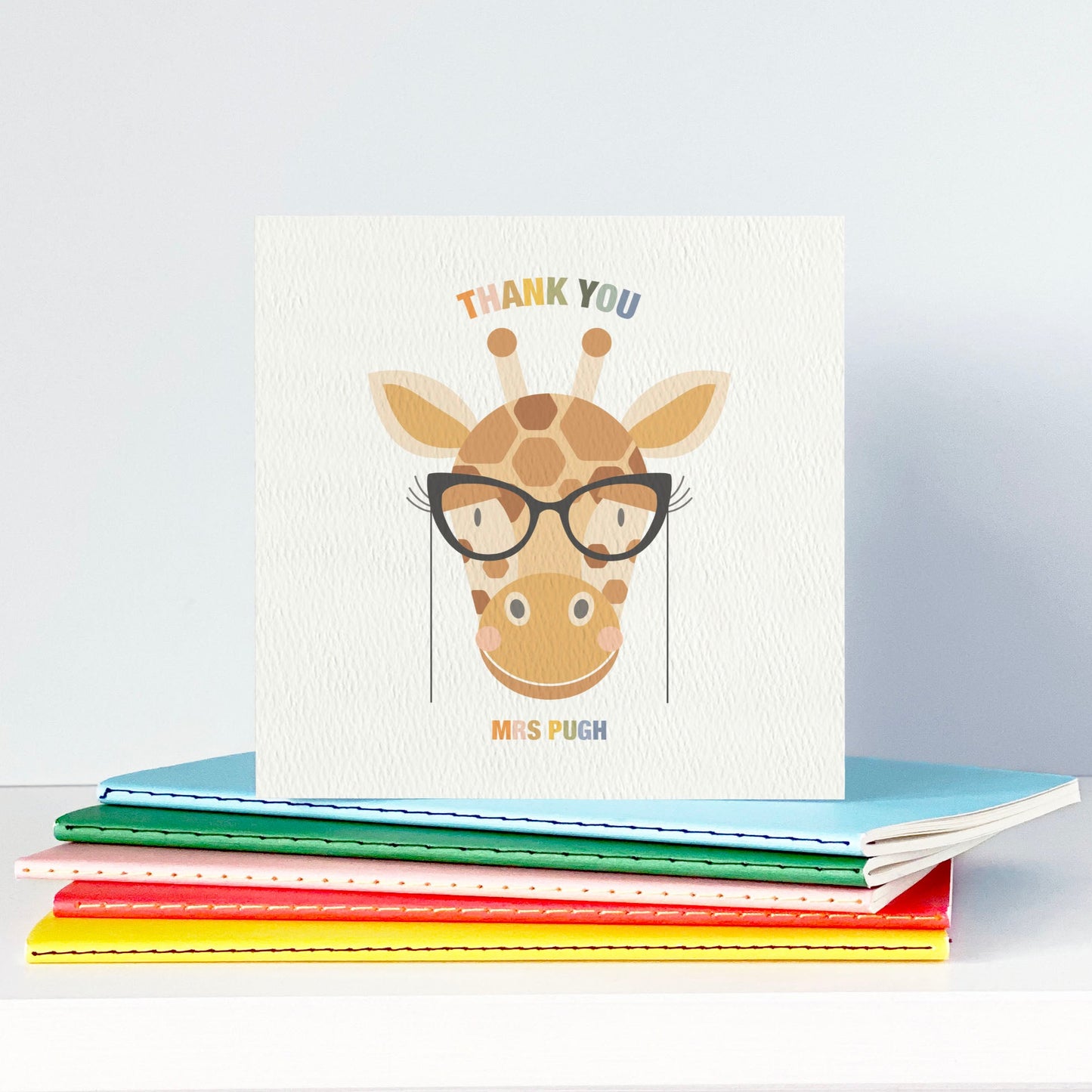 Personalised Giraffe Thank You Teacher Card - Black Cat Eye Glasses