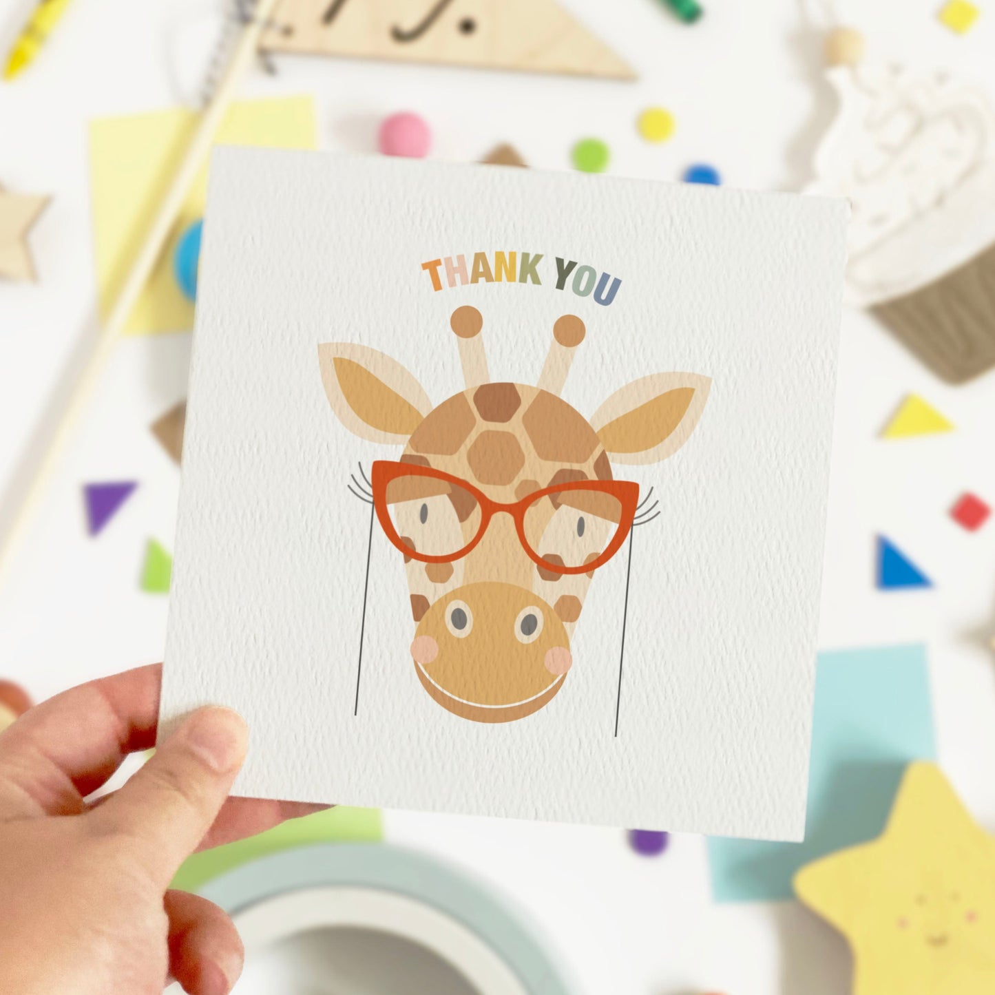 Personalised Giraffe Thank You Teacher Card - Black Cat Eye Glasses