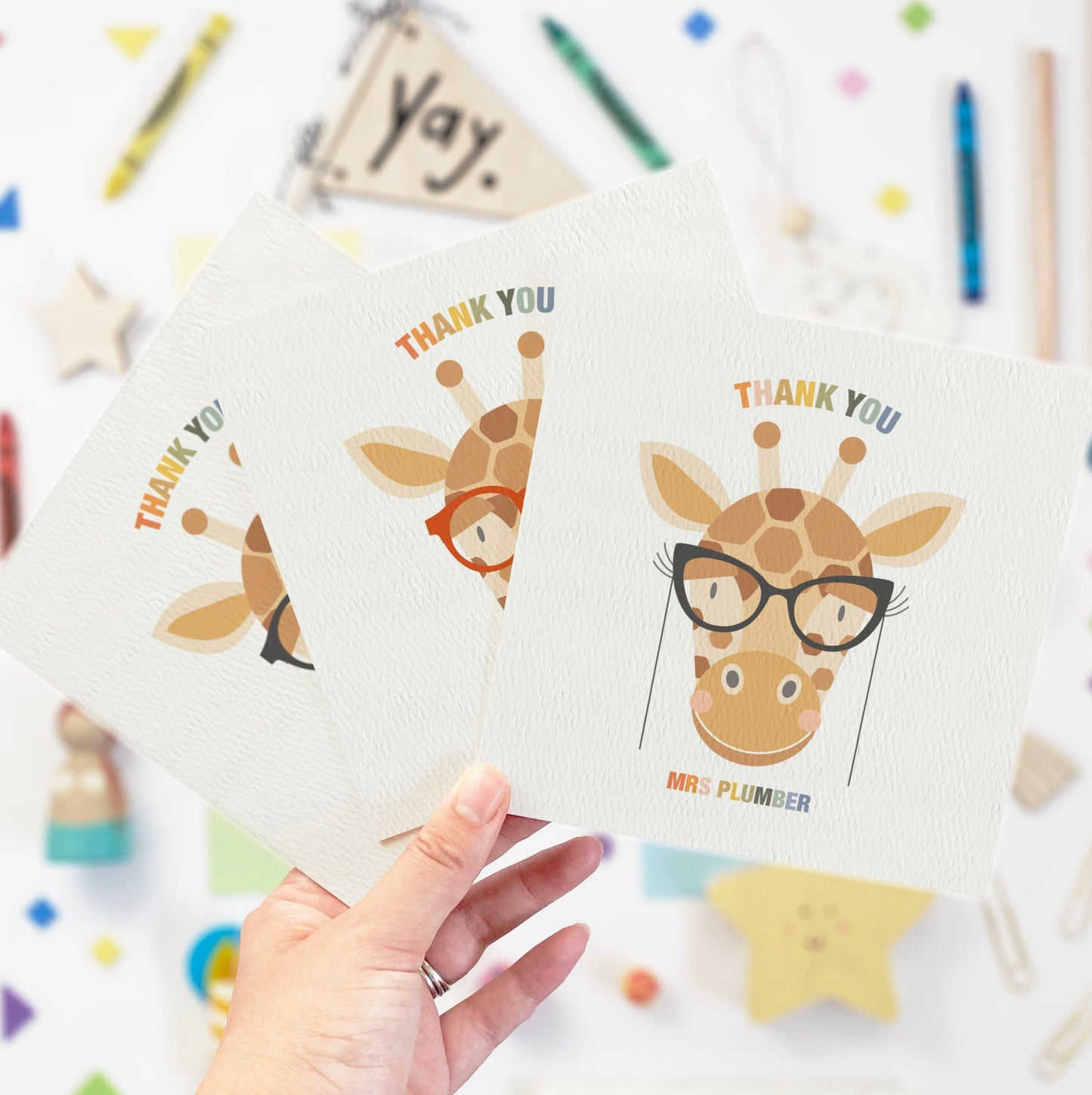 Personalised Giraffe Thank You Teacher Card - Black Cat Eye Glasses