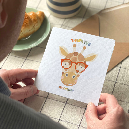 Personalised Male Teacher Thank You Card - Red Round Glasses
