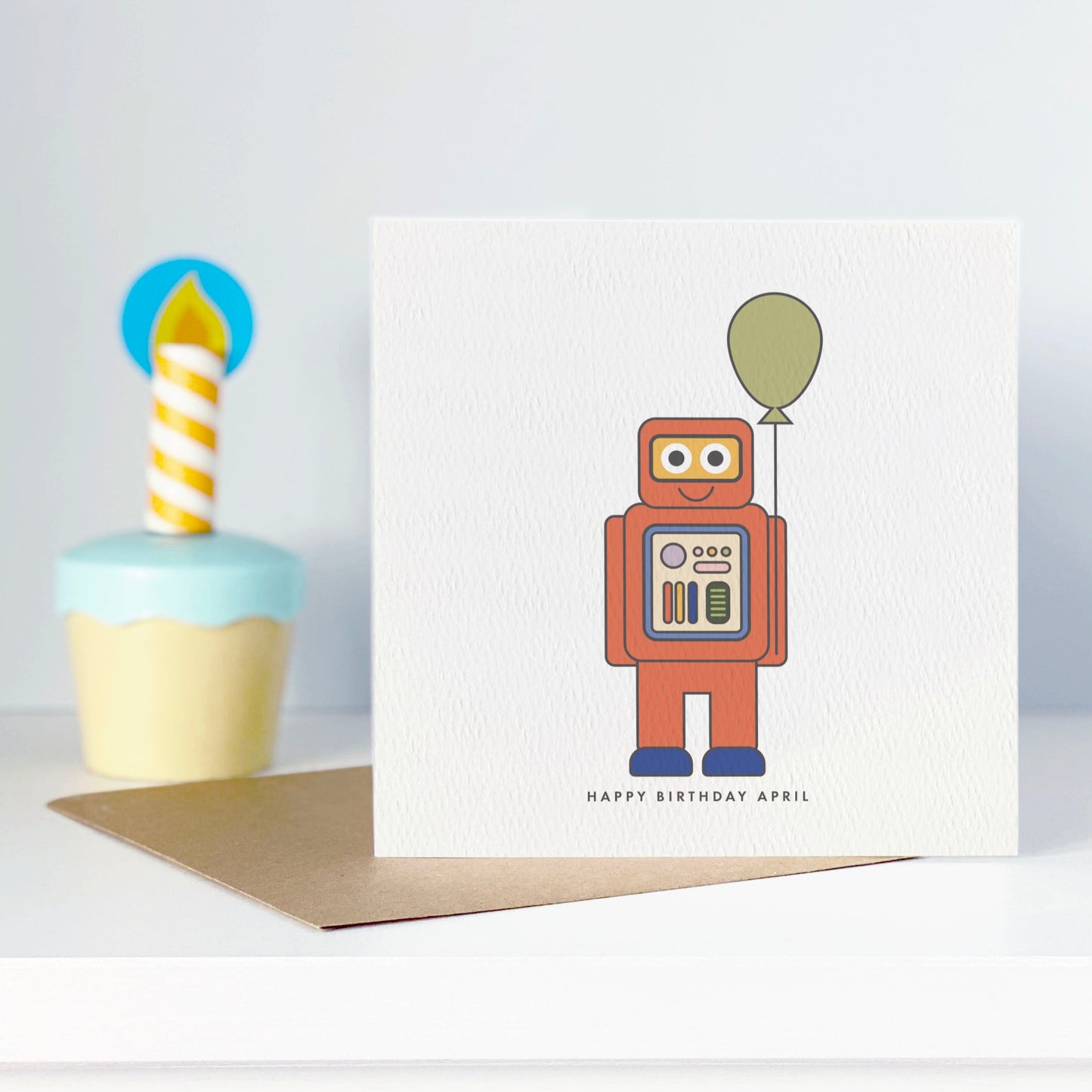 Children's Robot Birthday Card - Yellow