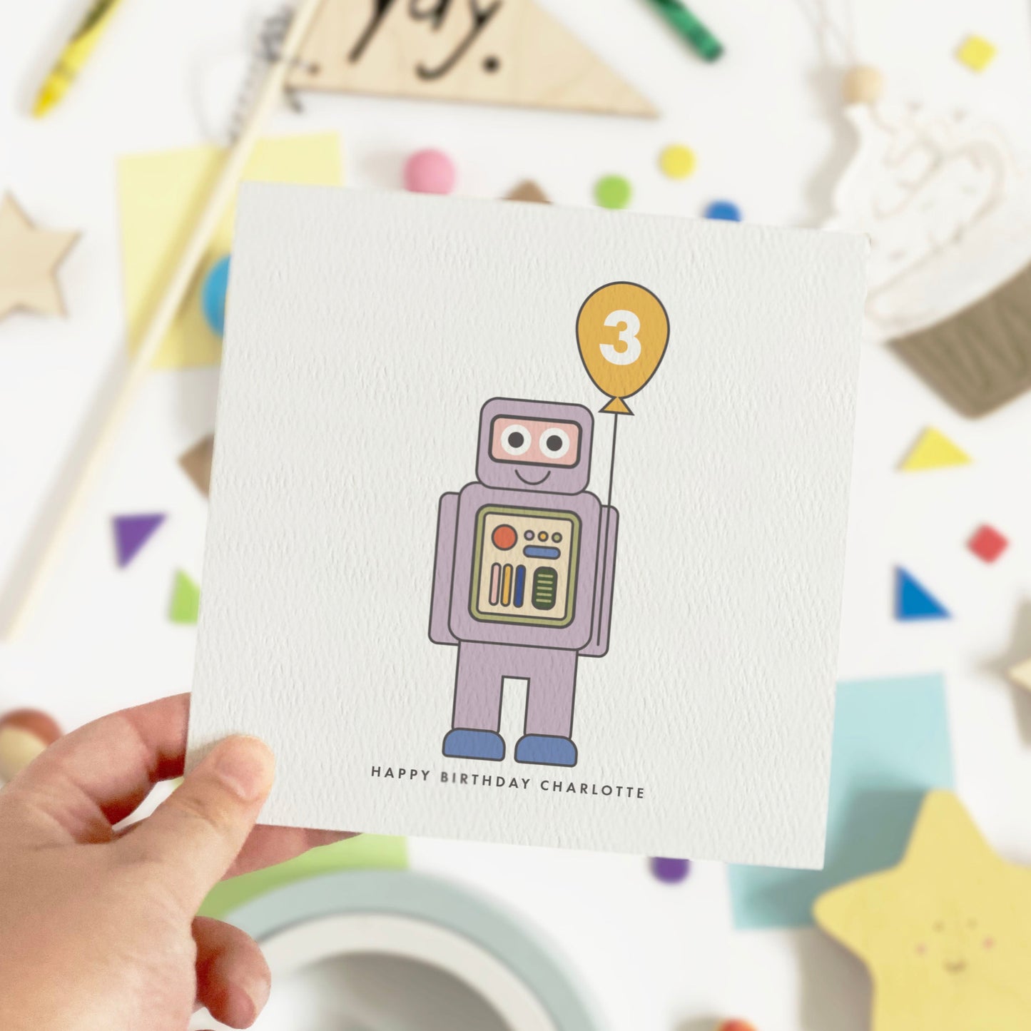 Boy's Robot Birthday Card - Blue