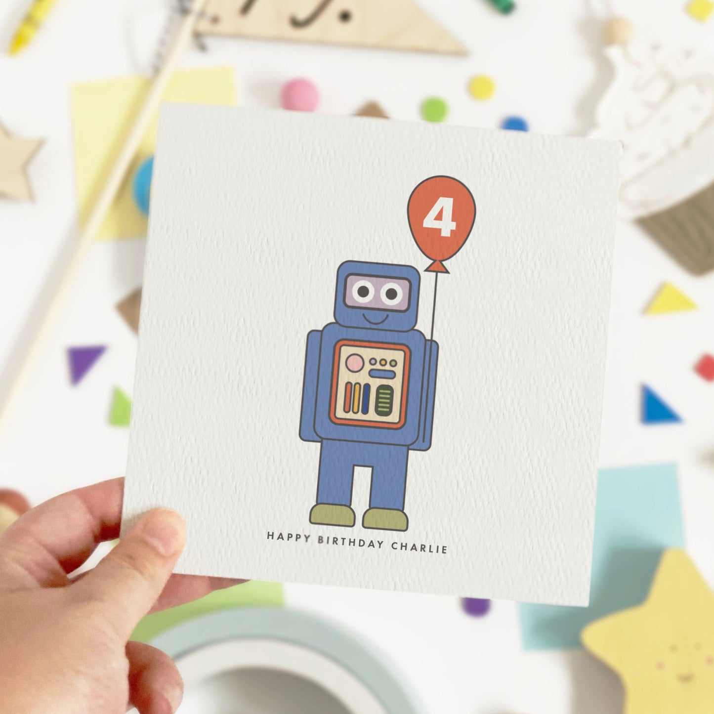 Children's Robot Birthday Card - Yellow