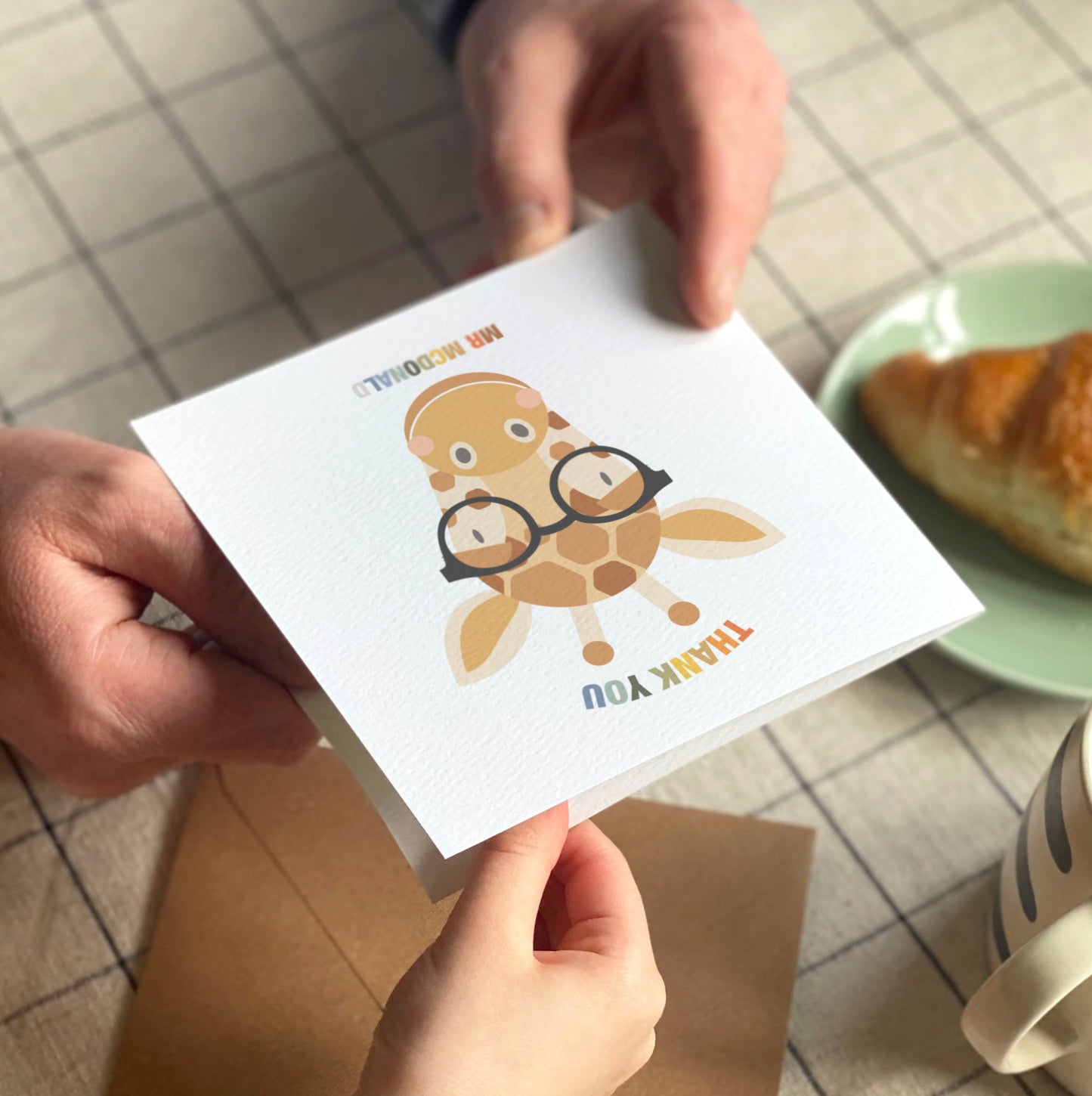 Personalised Giraffe Thank You Teacher Card - Black Cat Eye Glasses
