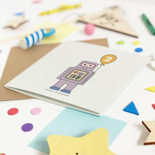 Children's Robot Birthday Card - Yellow