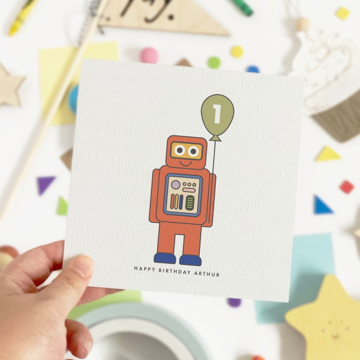 Kid's Robot Birthday Card - Red