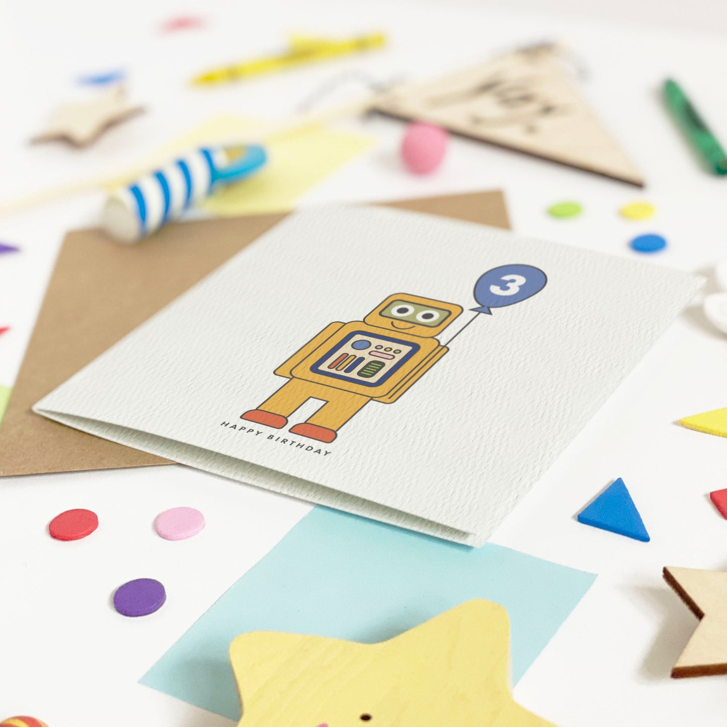 Girl's Robot Birthday Card - Purple