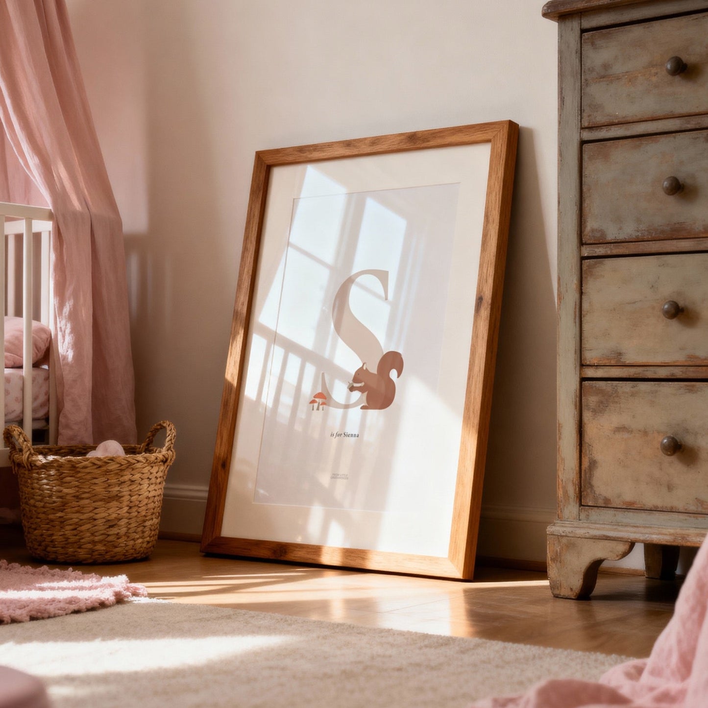 Personalised Woodland Squirrel Initial Print - Pink