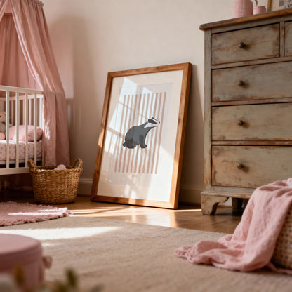 Children's Woodland Badger Print - Pink Stripes