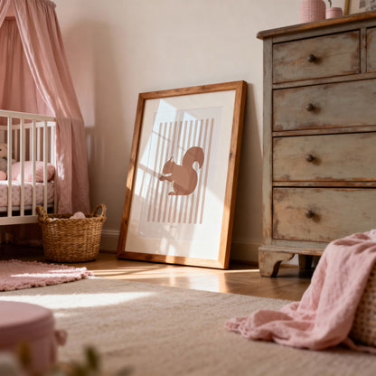 Children's Woodland Squirrel Print - Pink Stripes