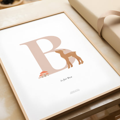 Personalised Woodland Deer Initial Print - Pink