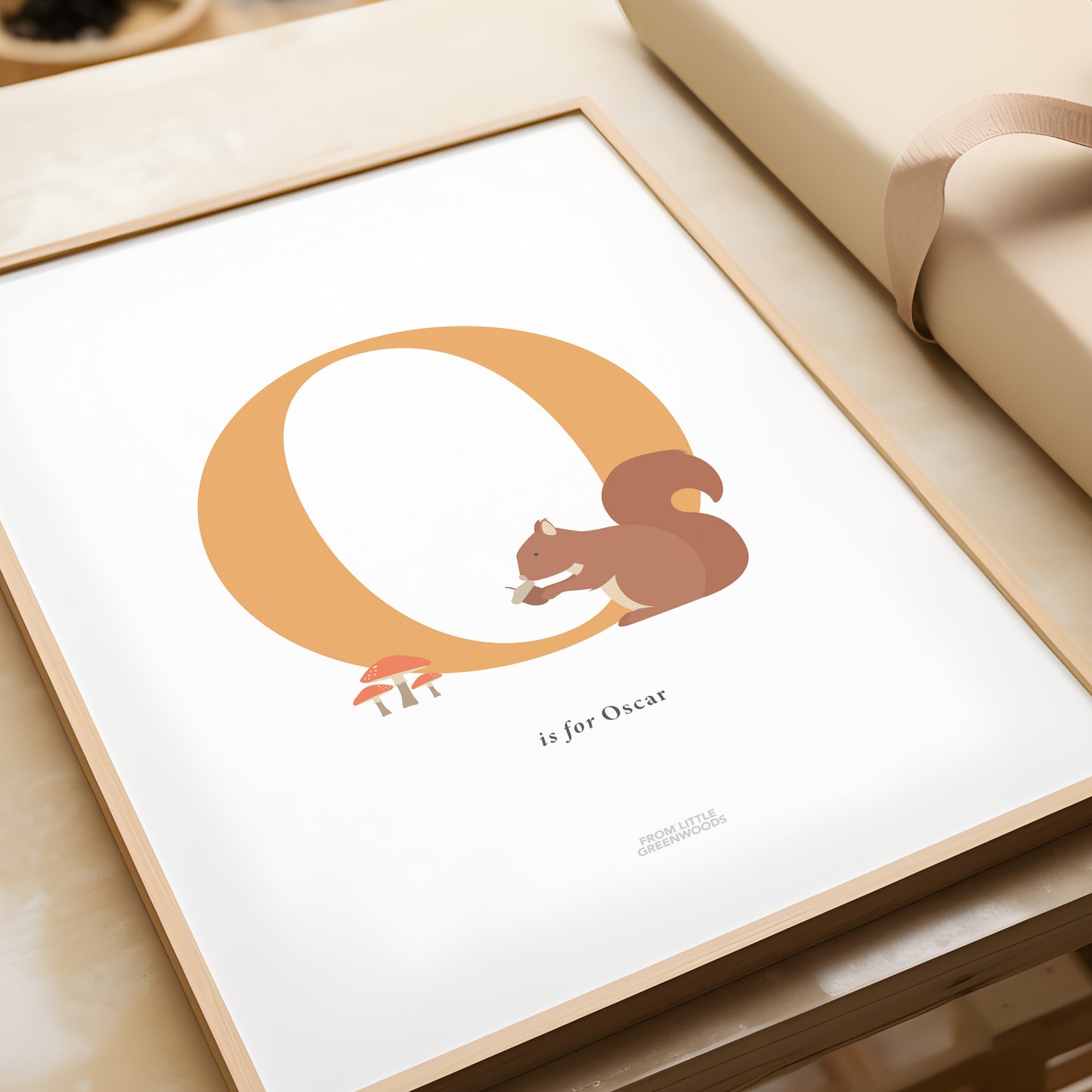Personalised Woodland Squirrel Initial Print - Orange