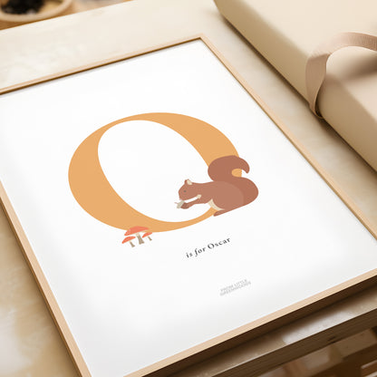Personalised Woodland Squirrel Initial Print - Orange