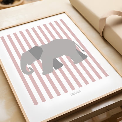 Children's Striped Elephant Print - Pink