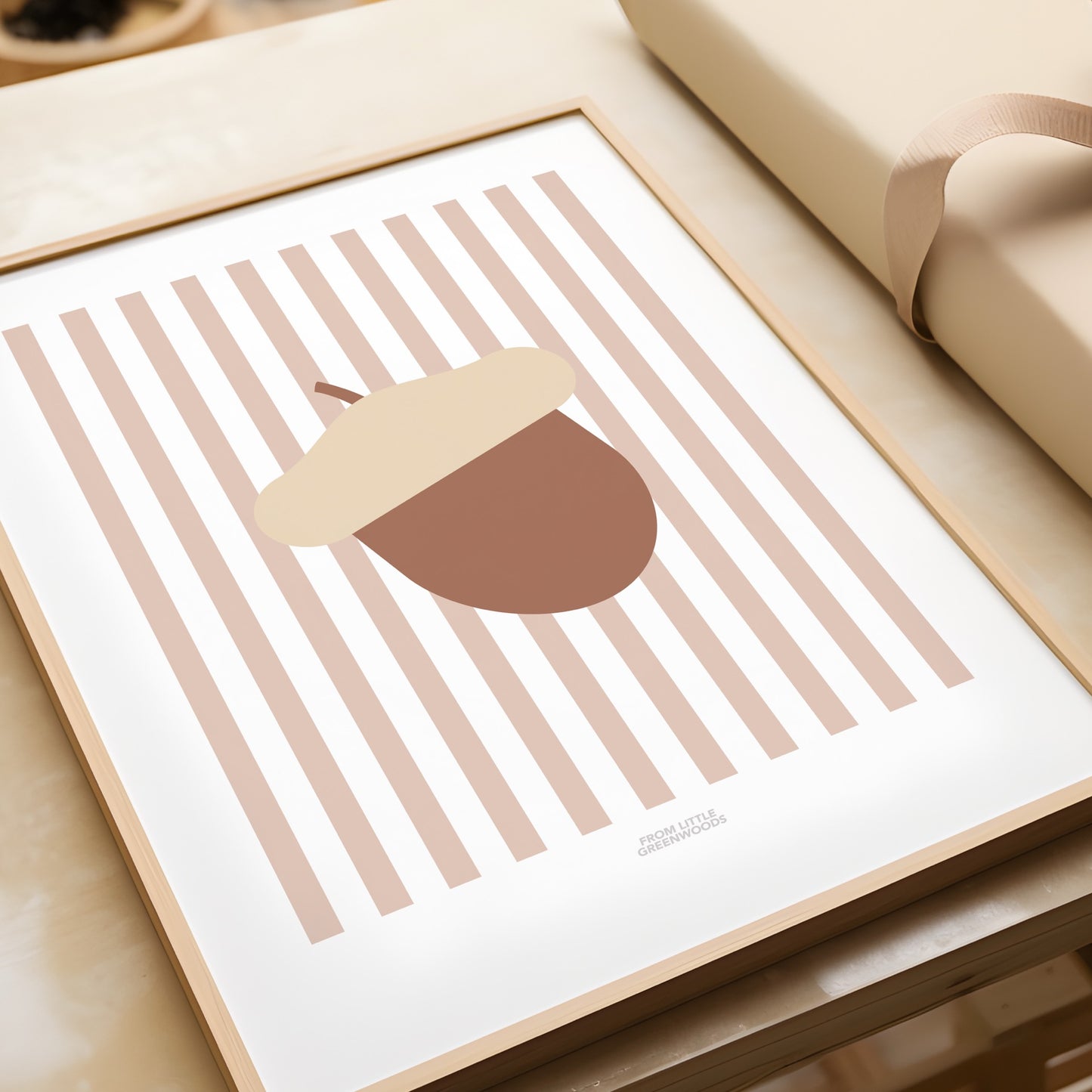 Children's Woodland Acorn Print - Pink Stripes