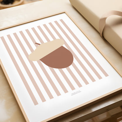 Children's Woodland Acorn Print - Pink Stripes