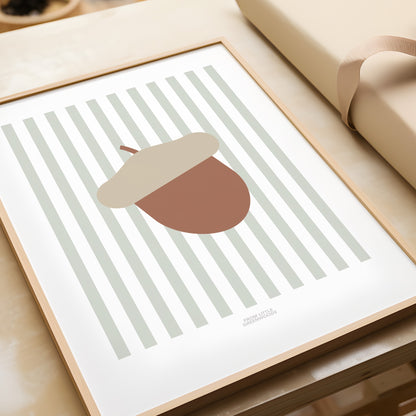 Children's Woodland Acorn Print - Sage Green Stripes