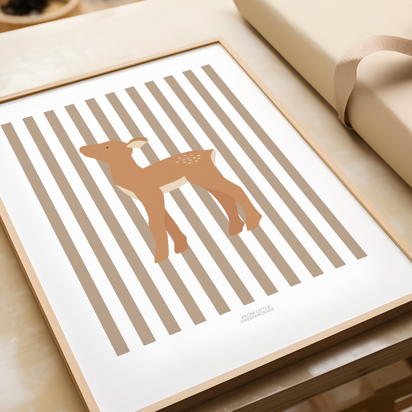 Children's Woodland Deer Print - Brown Stripes