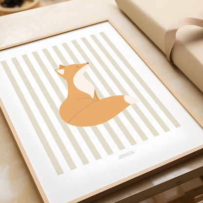 Children's Woodland Fox Print - Oatmeal Stripes