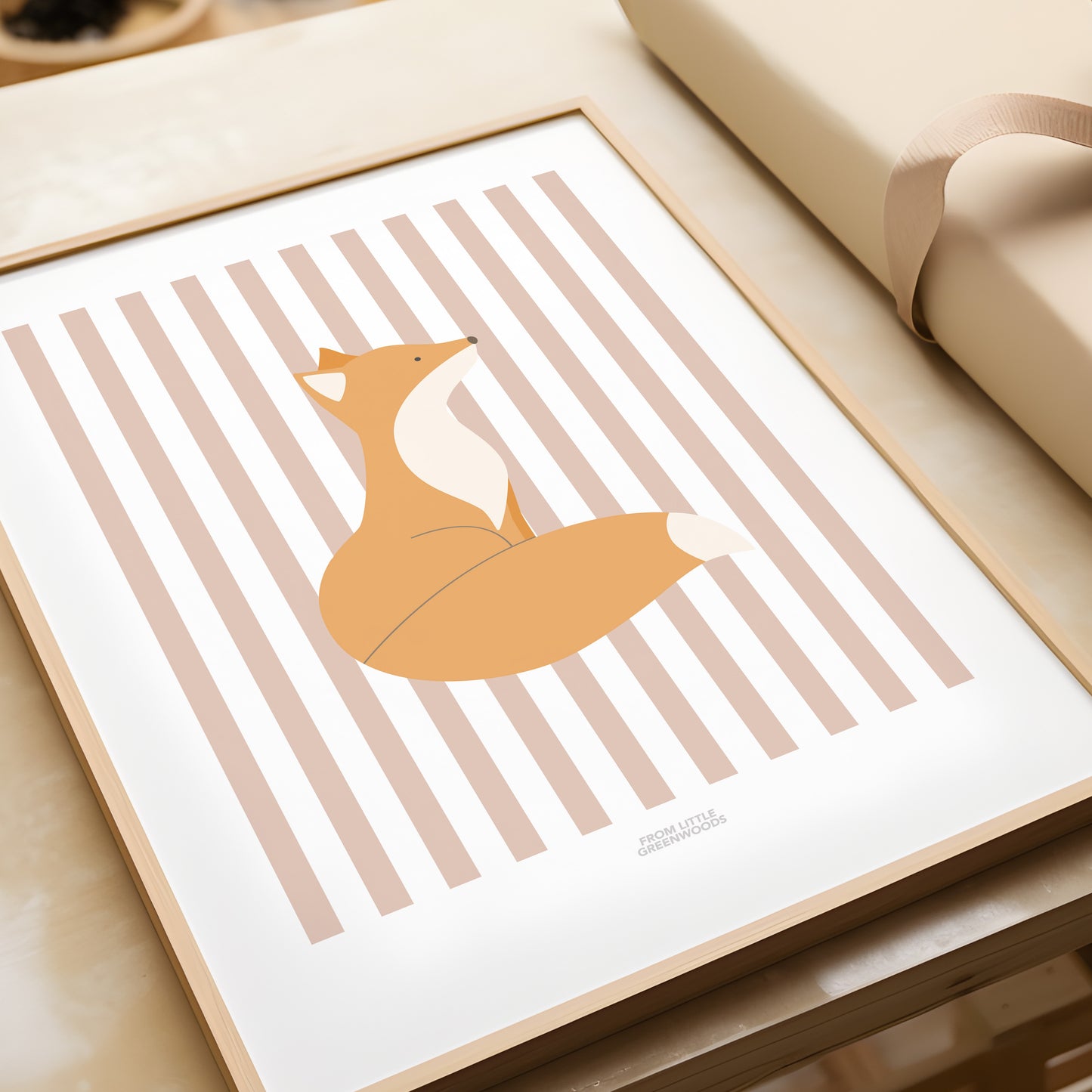 Children's Woodland Fox Print - Pink Stripes