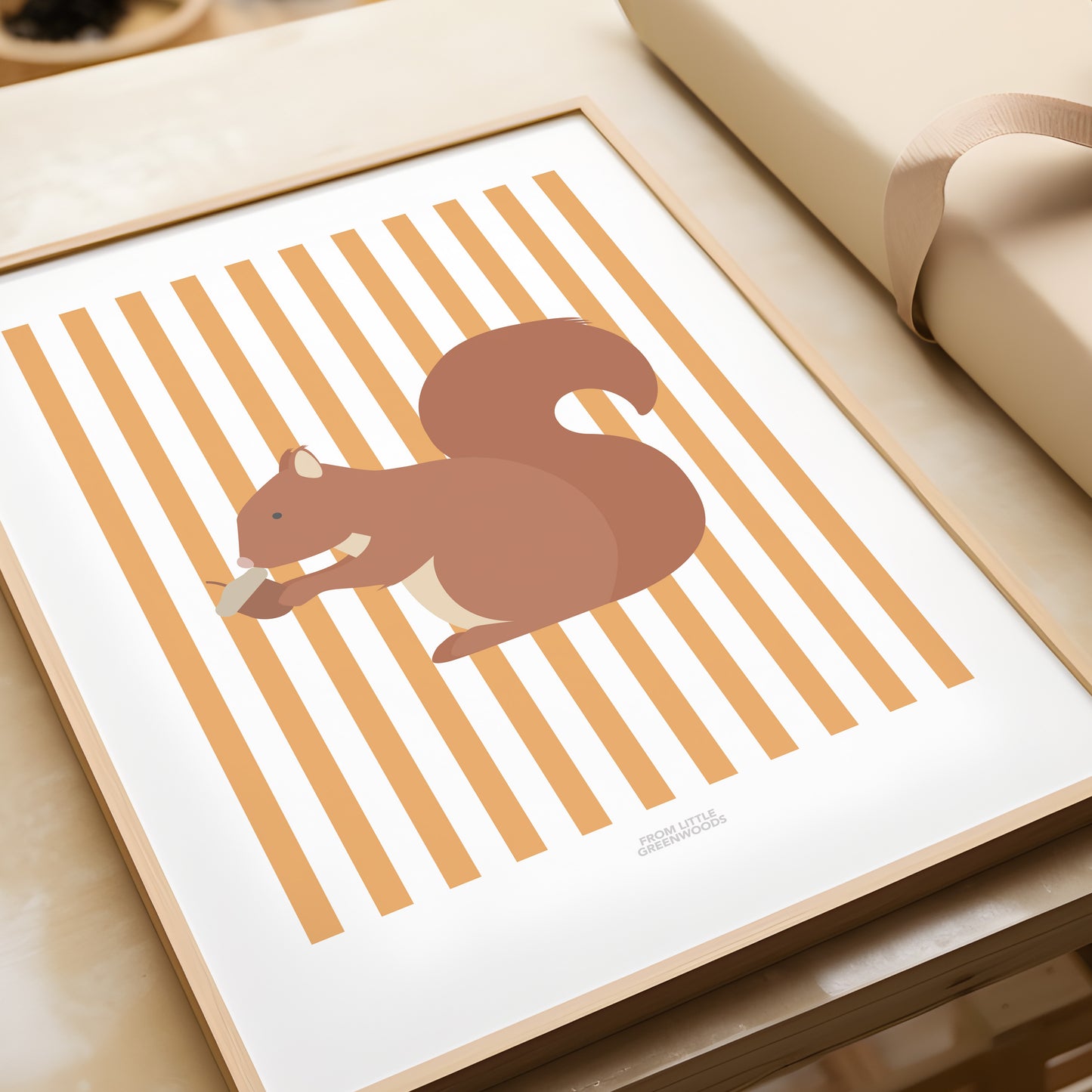 Children's Woodland Squirrel Print - Orange Stripes