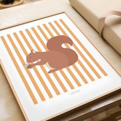 Children's Woodland Squirrel Print - Orange Stripes