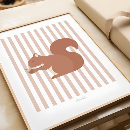 Children's Woodland Squirrel Print - Pink Stripes