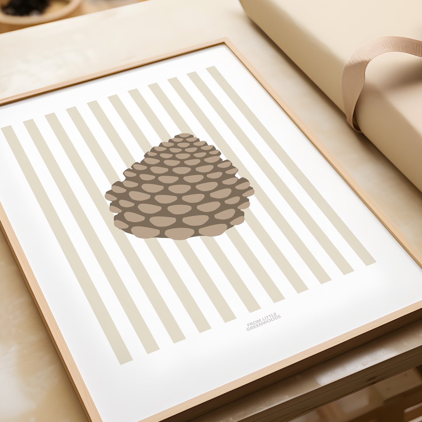 Children's Woodland Pinecone Print - Oatmeal Stripes