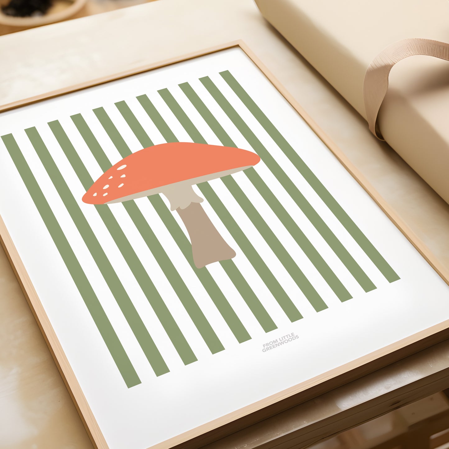 Children's Woodland Toadstool Print - Green Stripes