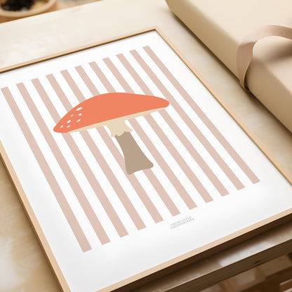 Children's Woodland Toadstool Print - Pink Stripes