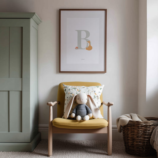 Personalised Woodland Fox Initial Print - Sage Green