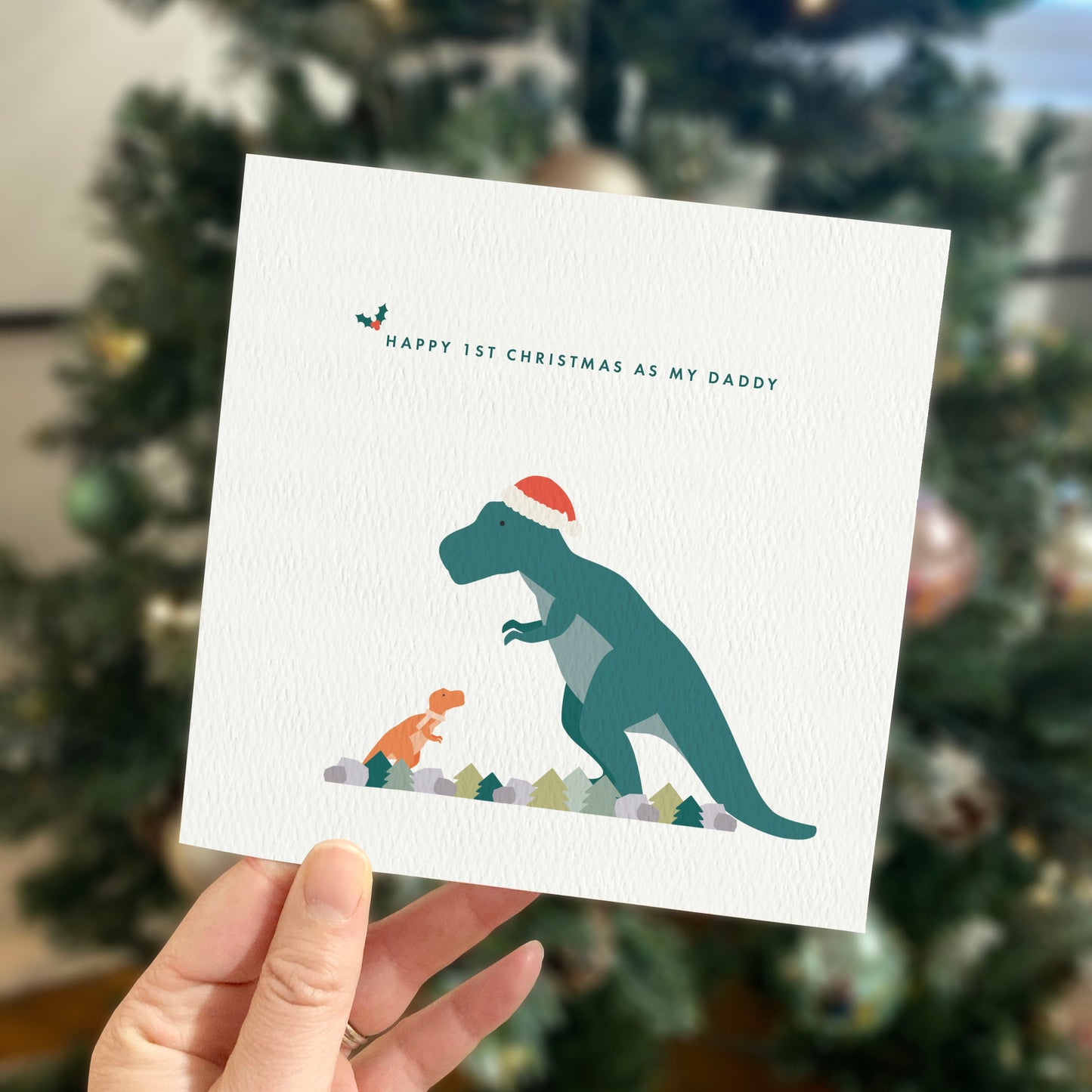 Personalised Dinosaur Christmas Card for Daddy from the Kids