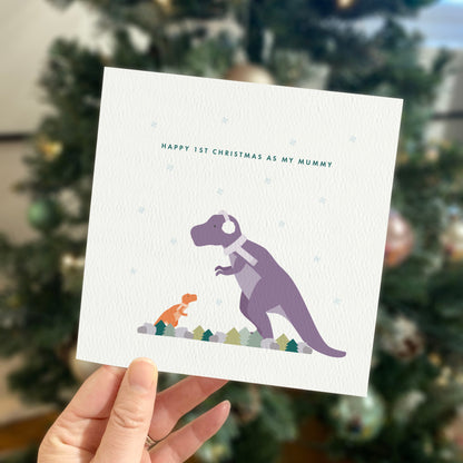 Personalised Dinosaur Christmas Card for Mummy from the Kids