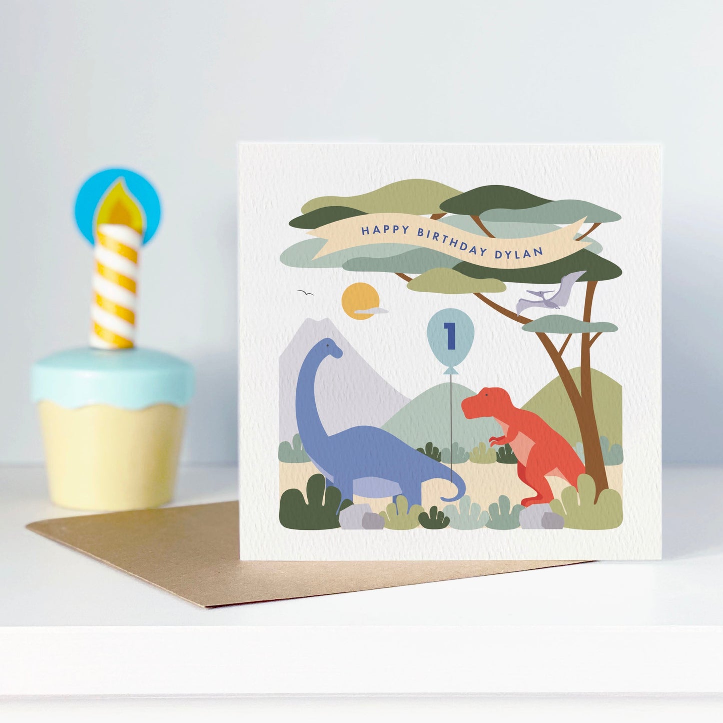 Boy's Dinosaur Birthday Card - Blue