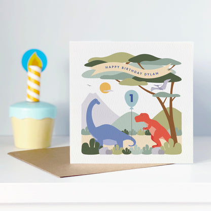 Boy's Dinosaur Birthday Card - Blue