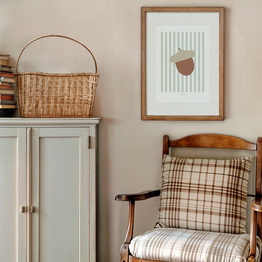 Children's Woodland Acorn Print - Sage Green Stripes