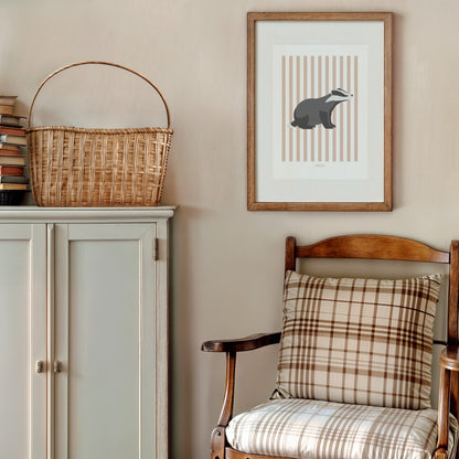 Children's Woodland Badger Print - Pink Stripes