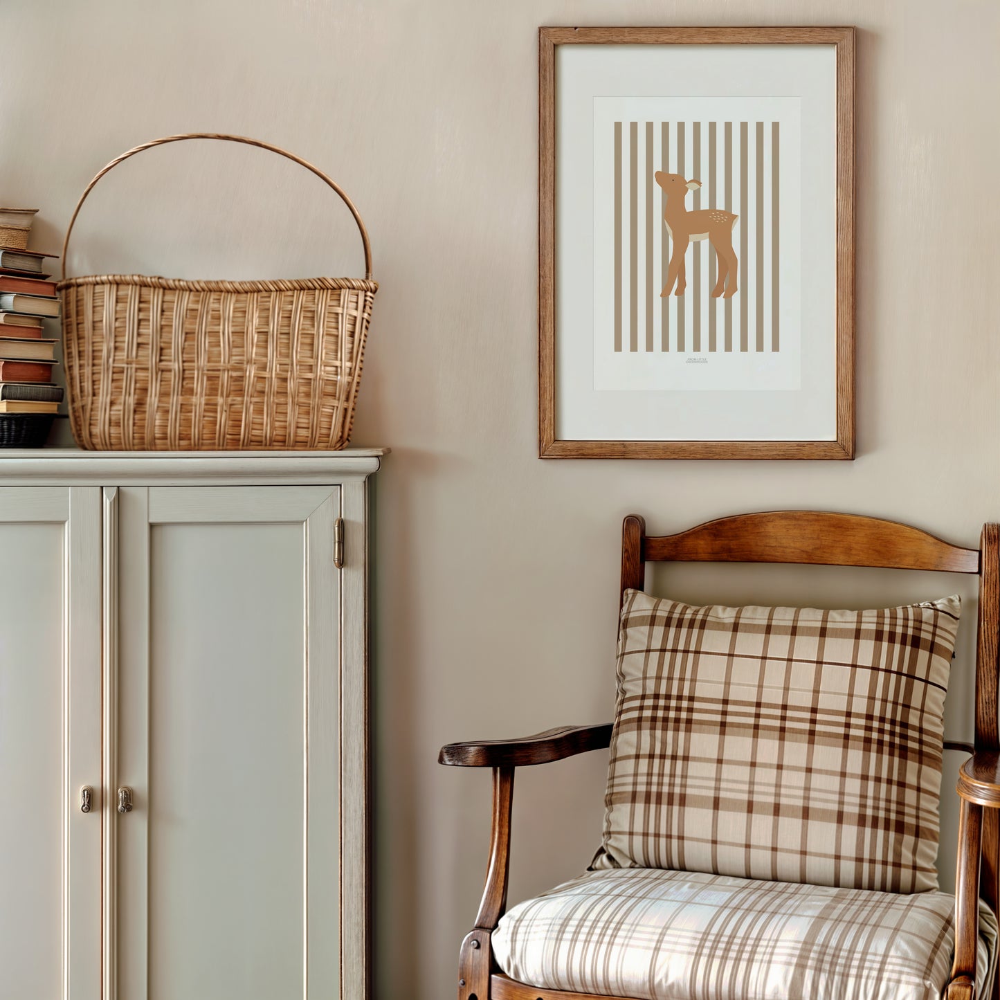 Children's Woodland Deer Print - Brown Stripes