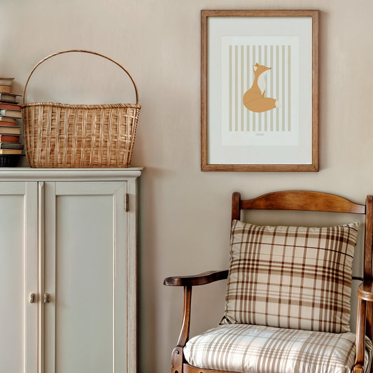 Children's Woodland Fox Print - Oatmeal Stripes