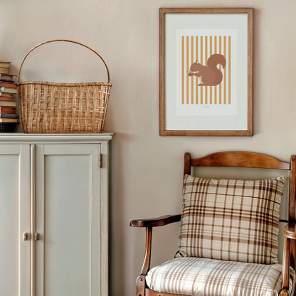 Children's Woodland Squirrel Print - Orange Stripes