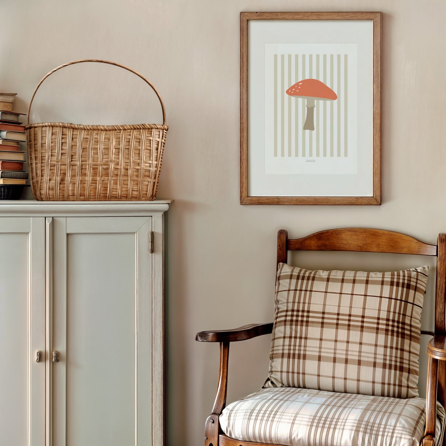 Children's Woodland Toadstool Print - Oatmeal Stripes