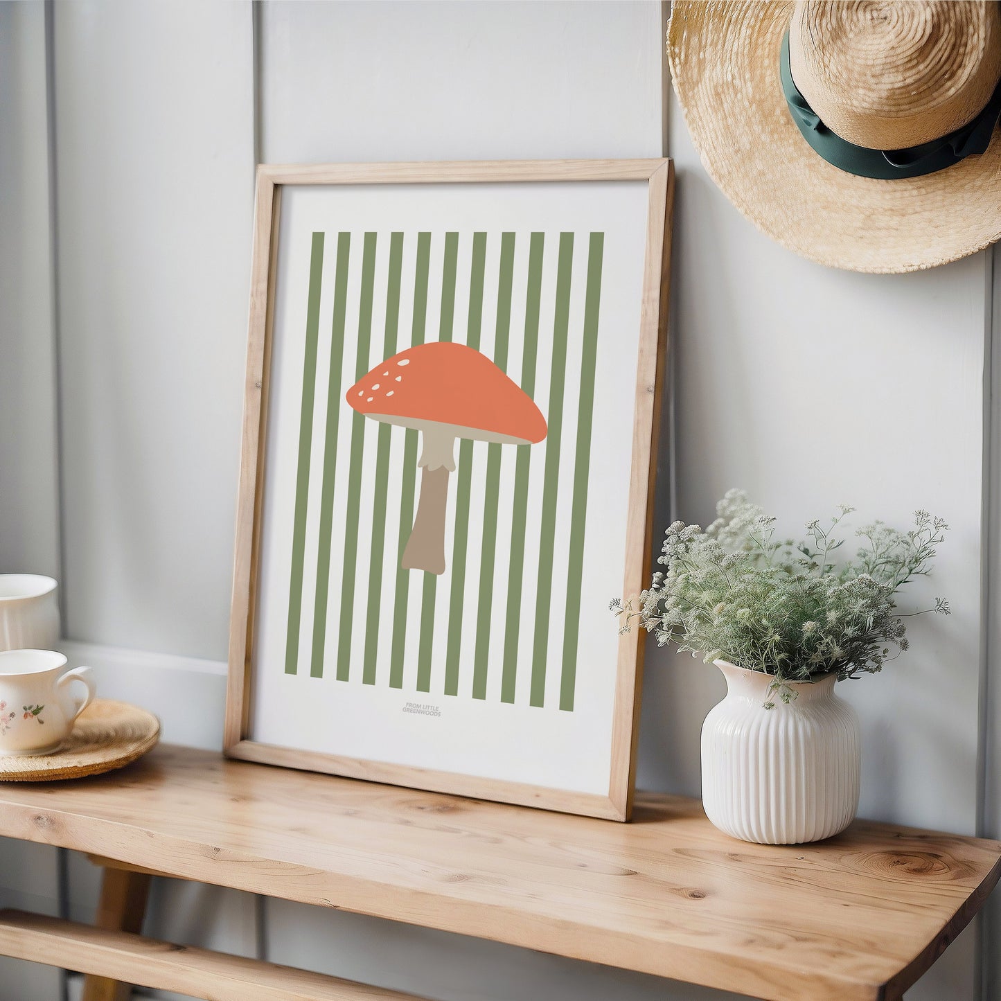 Children's Woodland Toadstool Print - Green Stripes